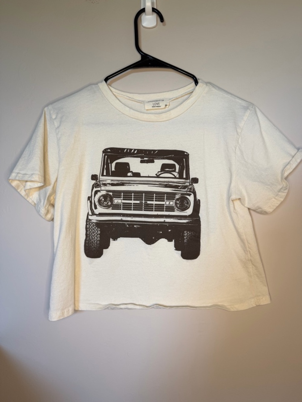 Philosophy Cream Crop Tee with Black Truck Graphic